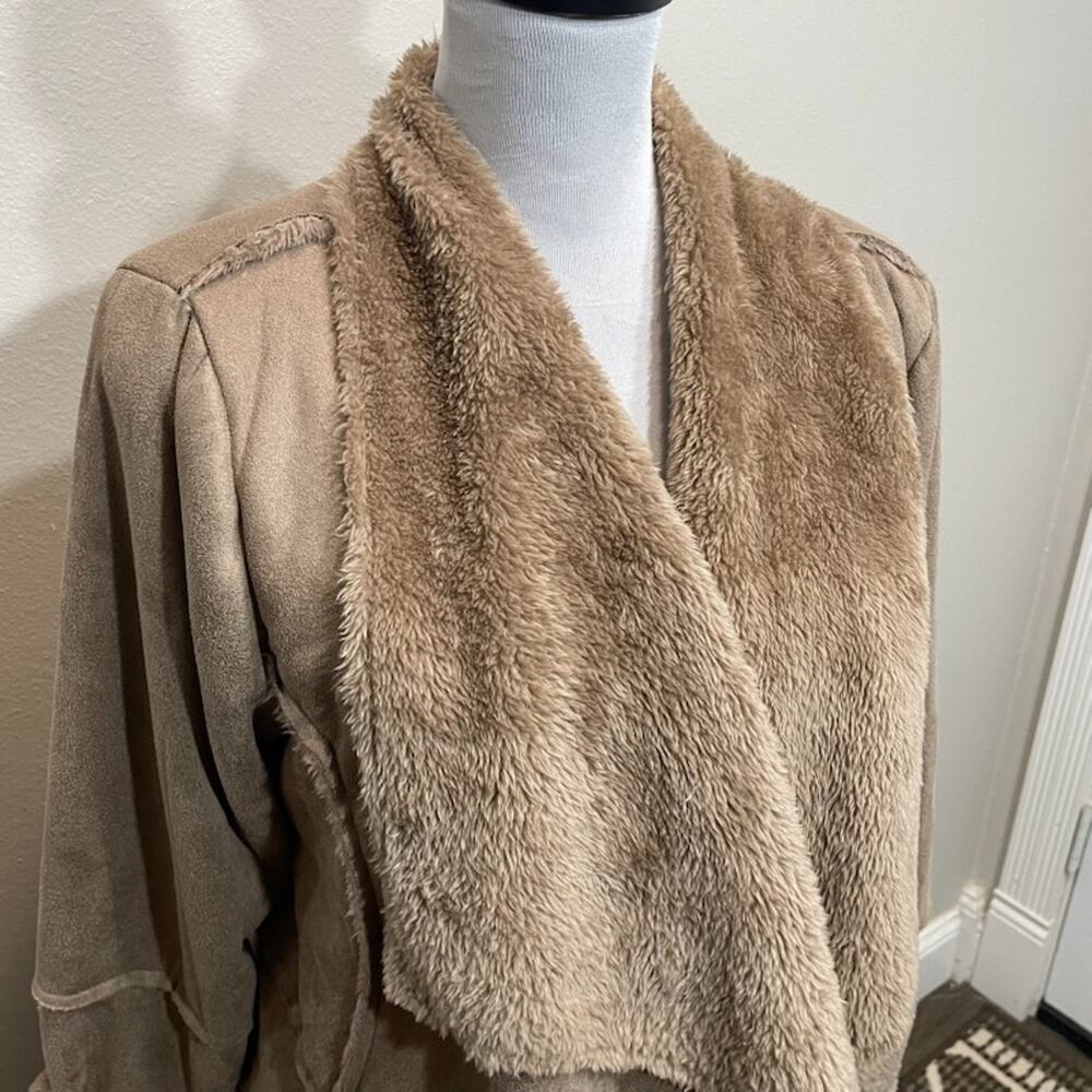 Unbranded Penny Lane Style Faux Suede Fur Lined Coat Sz L Warm Boho Layered Cozy